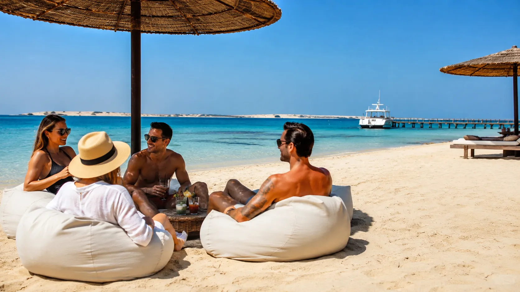Grupo de amigos disfrutando de una excursión en barco por Hurghada